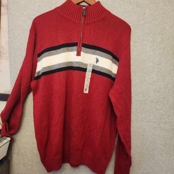 US Polo Assn Sweater Men's Large Red 1/4 Zip Classy Pullover Long Sleeve NWT $60 - Picture 11 of 13